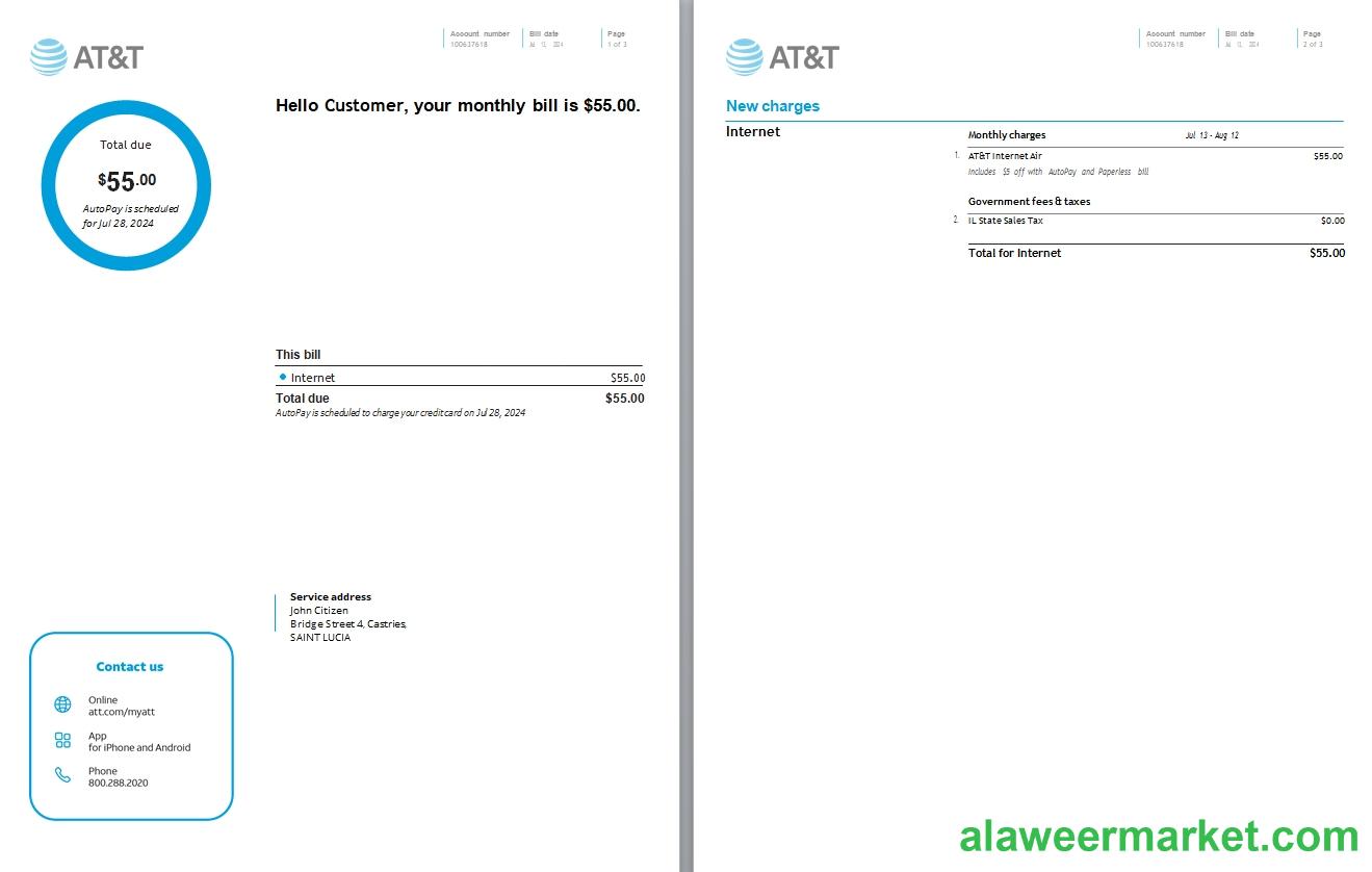 Saint Lucia internet utility bill, 3 pages scr